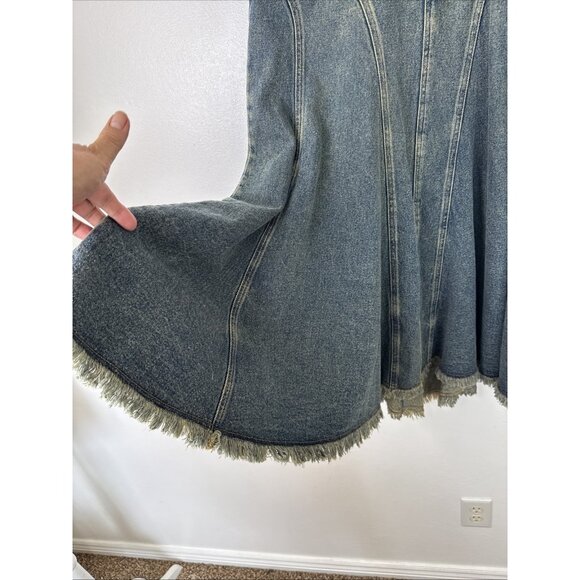 Jeanology Women's 8 Midi Embellished Denim Gored Full Skirt Blue EUC - Picture 4 of 11